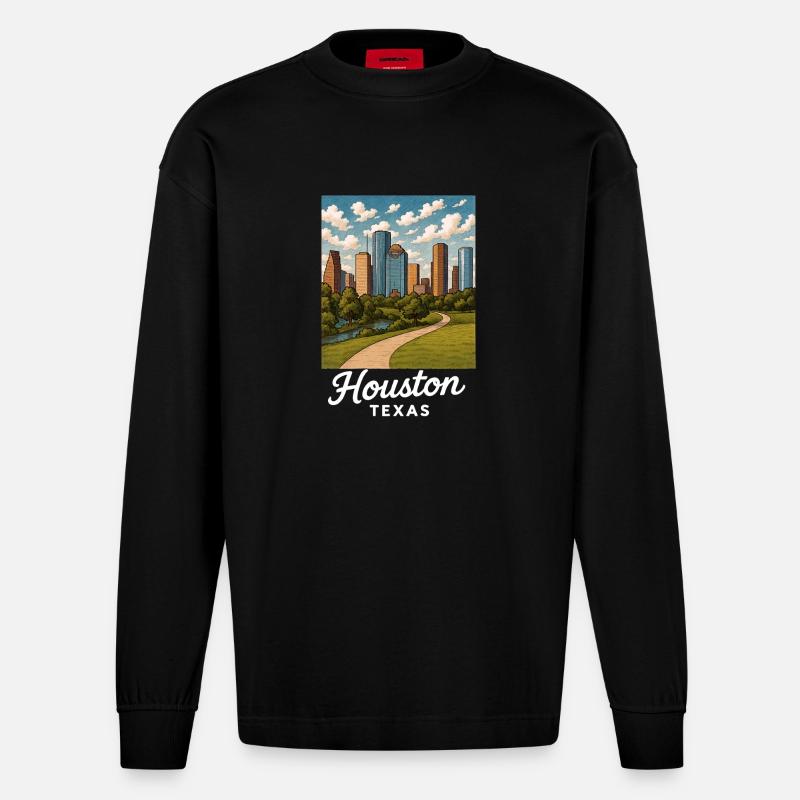Houston Texas - Heavyweight Oversized Organic Langarmshirt Made in EU - SOLID BLACK