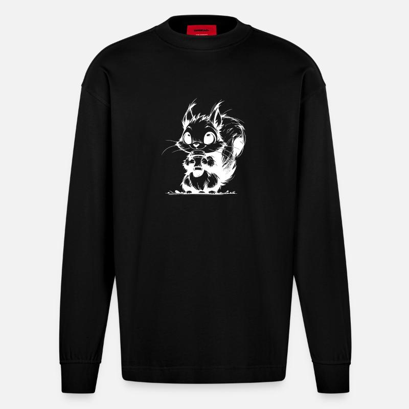 Waldbewohner mit Kaffee Waldrand Kaffeeklatsch - Heavyweight Oversized Organic Langarmshirt Made in EU - SOLID BLACK
