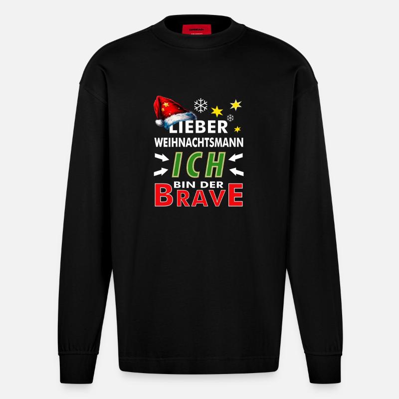 WEIHNACHTSMANN ICH BIN DER BRAVE - Heavyweight Oversized Organic Langarmshirt Made in EU - SOLID BLACK