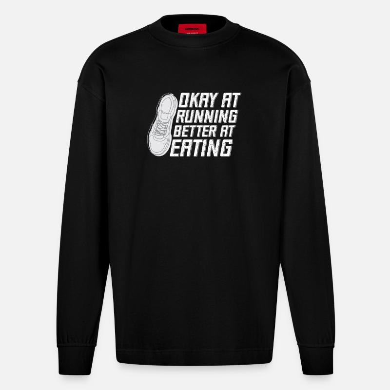 Marathon Runner Okay At Running Gift - Heavyweight Oversized Organic Langarmshirt Made in EU - SOLID BLACK
