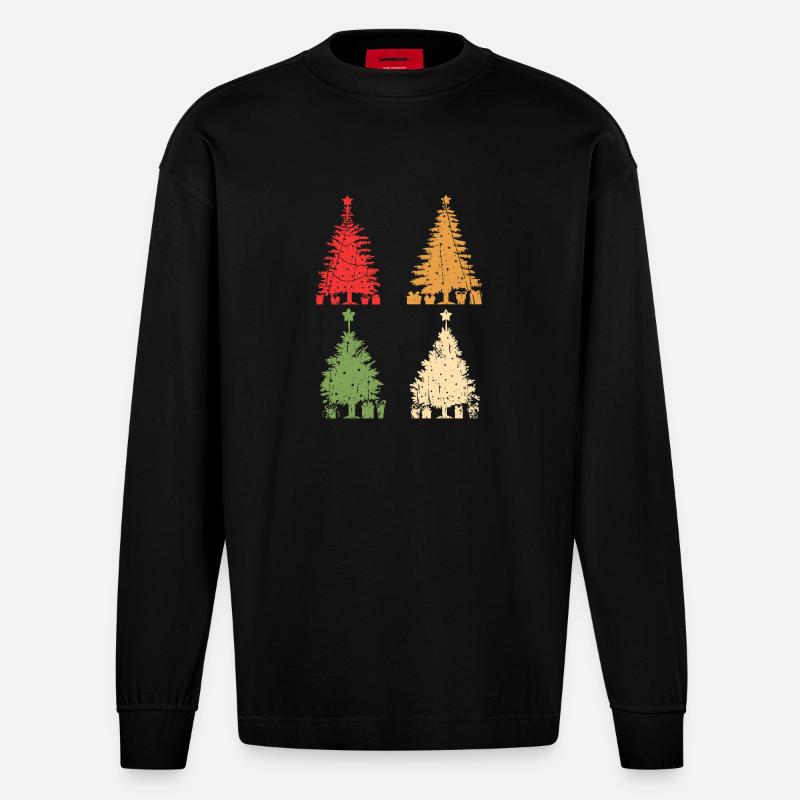 Weihnachtsmann Weihnachtsbaum Weihnachten - Heavyweight Oversized Organic Langarmshirt Made in EU - SOLID BLACK
