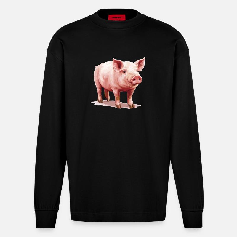 Schweine Schwein - Heavyweight Oversized Organic Langarmshirt Made in EU - SOLID BLACK