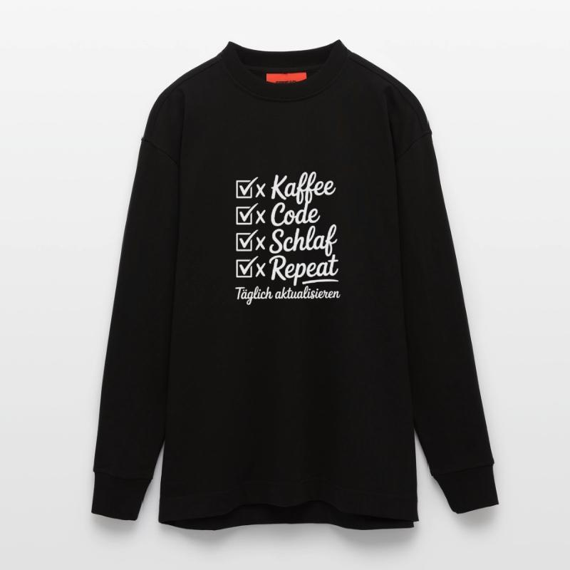 Kaffee Code Schlaf Repeat Tagesroutine Heavyweight Oversized Organic Langarmshirt Made in EU