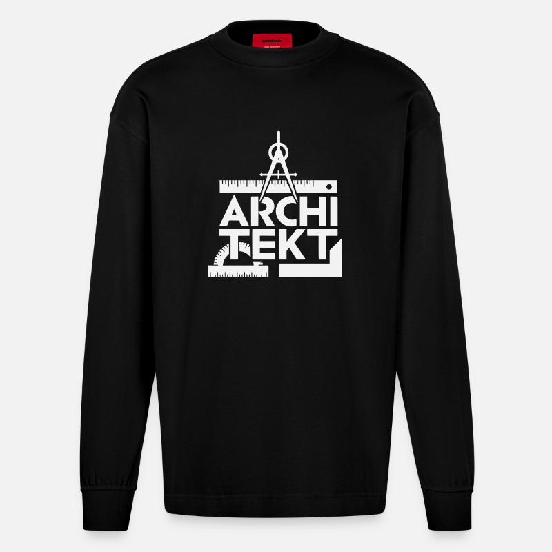 Architecture Design Grid Symbolism - Heavyweight Oversized Organic Longsleeve Shirt Made in EU - SOLID BLACK