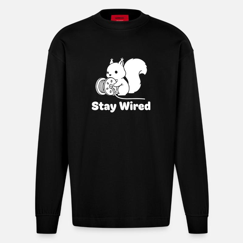 Stay Wired Eichhörnchen - Heavyweight Oversized Organic Langarmshirt Made in EU - SOLID BLACK
