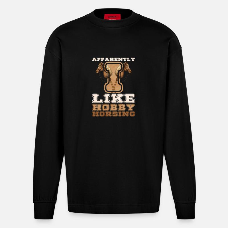 Apparent Hobby Pferdekunst Hobby Horsing - Heavyweight Oversized Organic Langarmshirt Made in EU - SOLID BLACK