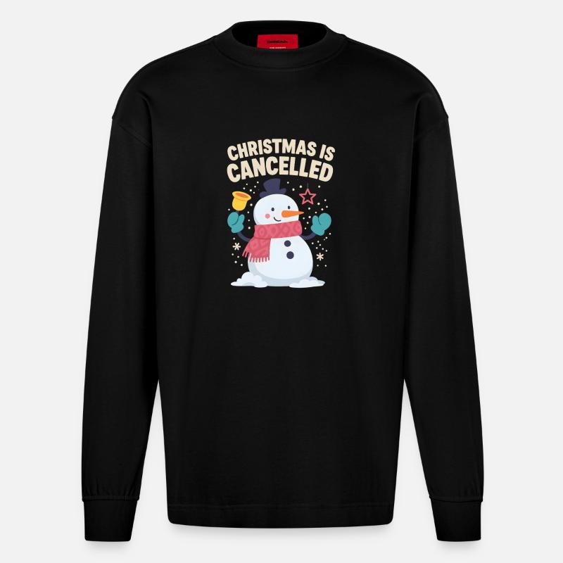 Fröhlicher Schneemann – Noël est annulé - Manches longues bio épais oversize fabriqué en UE - SOLID BLACK