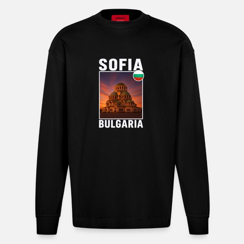 Sofia Bulgarien - Heavyweight Oversized Organic Langarmshirt Made in EU - SOLID BLACK