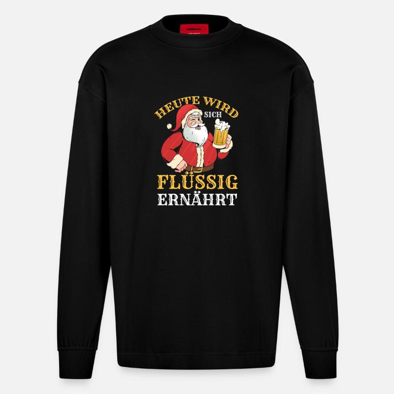 Weihnachtsmann Weihnachtszeit Bier Weihnachts - Heavyweight Oversized Organic Langarmshirt Made in EU - SOLID BLACK