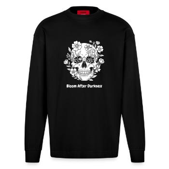 Crâne de fleur après l’obscurité - Manches longues bio épais oversize fabriqué en UE - SOLID BLACK - Devant