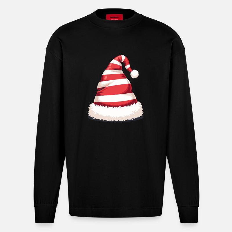 Candy Stripe Santa Hat - Heavyweight Oversized Organic Langarmshirt Made in EU - SOLID BLACK