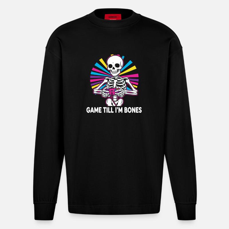 Game Till Bones Skeleton Controller - Heavyweight Oversized Organic Longsleeve Shirt Made in EU - SOLID BLACK