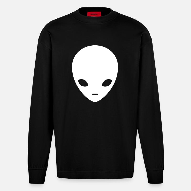 Cosmic Alien Silhouette Minimal - Heavyweight Oversized Organic Langarmshirt Made in EU - SOLID BLACK