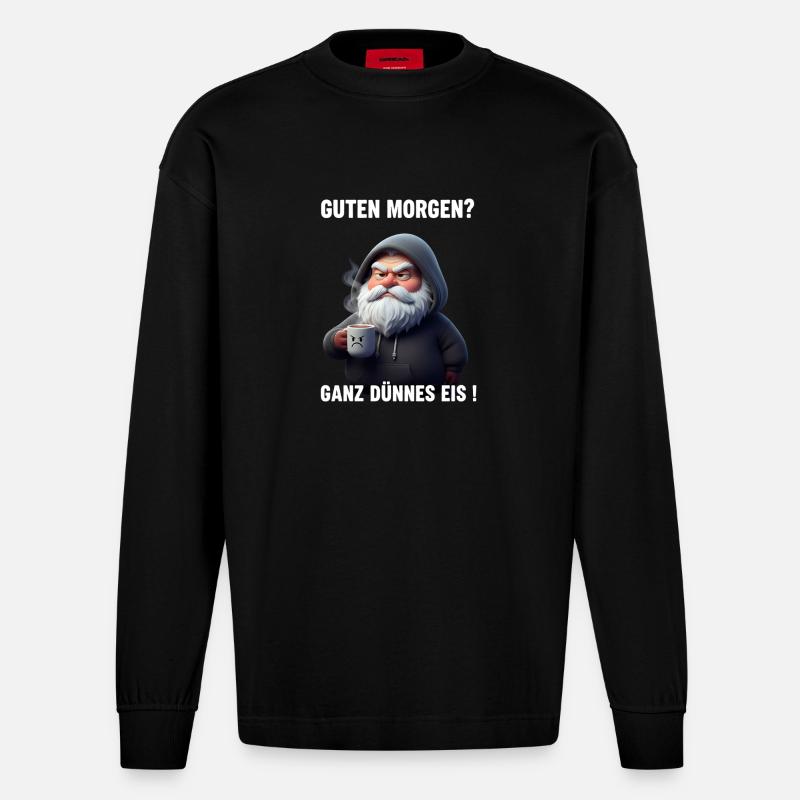 Grummel Weihnachtsmann Dünnes Eis Spruch - Manches longues bio épais oversize fabriqué en UE - SOLID BLACK