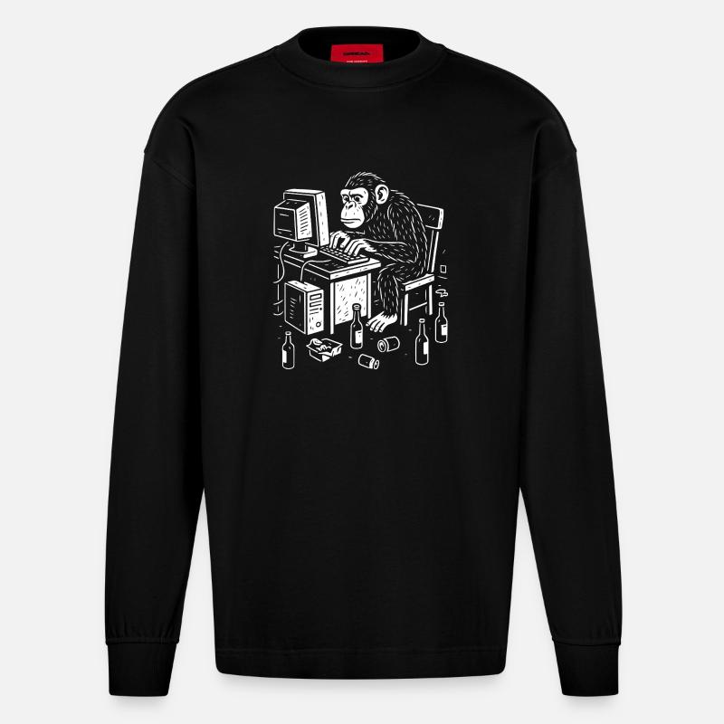 Deskbound Monkey Coder - Heavyweight Oversized Organic Longsleeve Shirt Made in EU - SOLID BLACK
