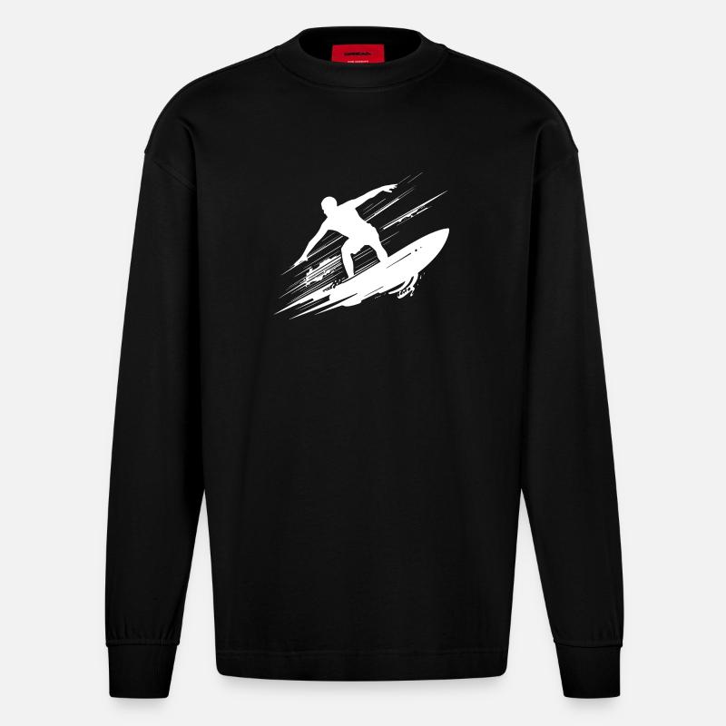 Surf dynamique Illustration Surf Surf - Manches longues bio épais oversize fabriqué en UE - SOLID BLACK