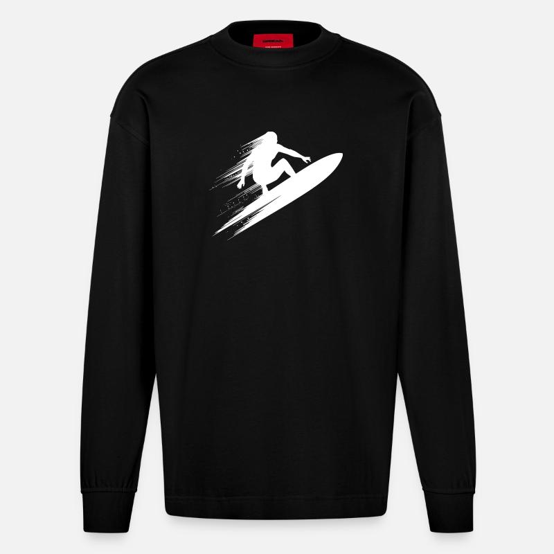 Surf dynamique Illustration Surf Surf - Manches longues bio épais oversize fabriqué en UE - SOLID BLACK