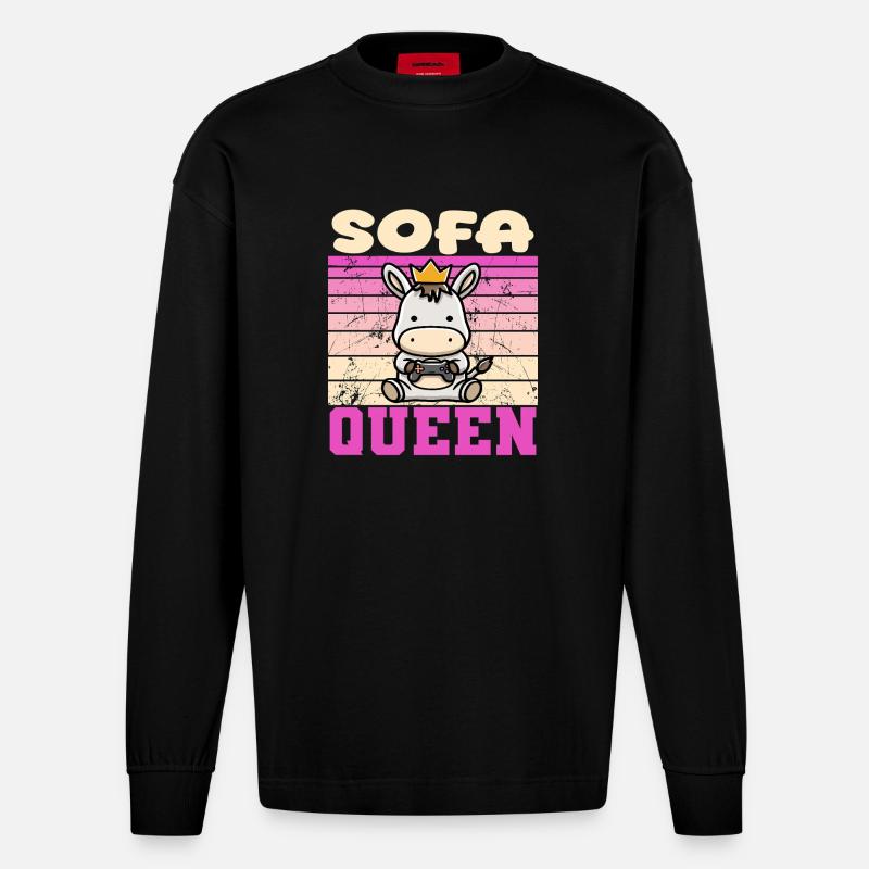 Sofa Queen gaming esel - Heavyweight Oversized Organic Langarmshirt Made in EU - SOLID BLACK
