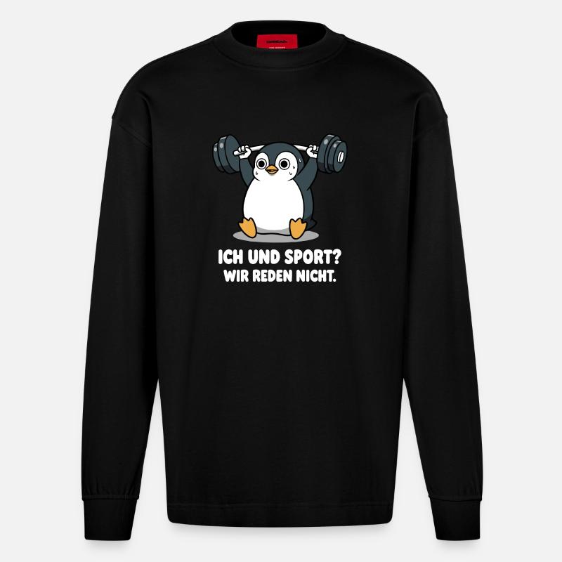 Penguin Gewichtheben Spruch - Heavyweight Oversized Organic Langarmshirt Made in EU - SOLID BLACK