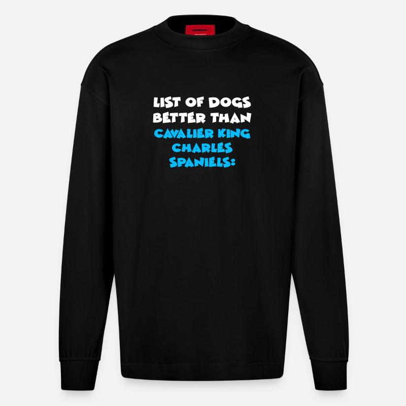 Cavalier King Charles Spaniel - Manches longues bio épais oversize fabriqué en UE - SOLID BLACK