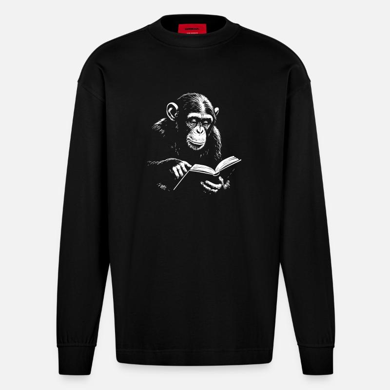 Affen-Illustration lesen - Heavyweight Oversized Organic Langarmshirt Made in EU - SOLID BLACK