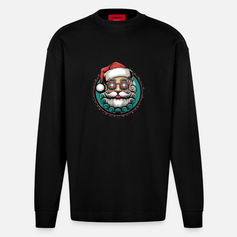 Cooler Weihnachtsmann Mit Sonnenbrille Bart Xmas - Heavyweight Oversized Organic Langarmshirt Made in EU - SOLID BLACK