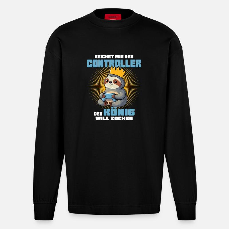 König mit Controller - Heavyweight Oversized Organic Langarmshirt Made in EU - SOLID BLACK