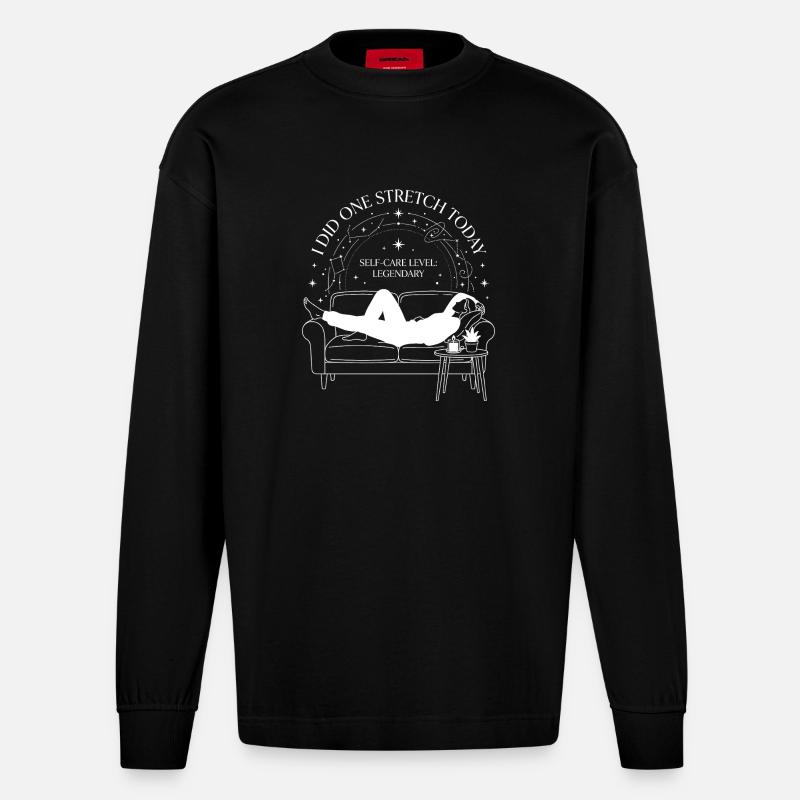 I Did One Stretch Today - Heavyweight Oversized Organic Langarmshirt Made in EU - SOLID BLACK
