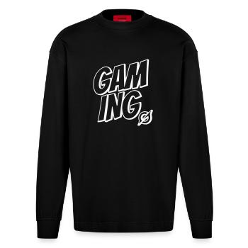Gaming Schriftzug - Heavyweight Oversized Organic Langarmshirt Made in EU - SOLID BLACK - Vorne