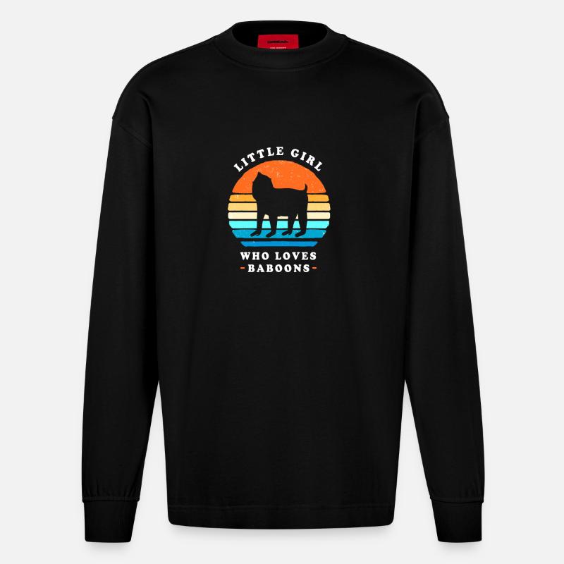 Baboon Primate Monkey Monkey Baboon - Heavyweight Oversized Organic Longsleeve Shirt Made in EU - SOLID BLACK