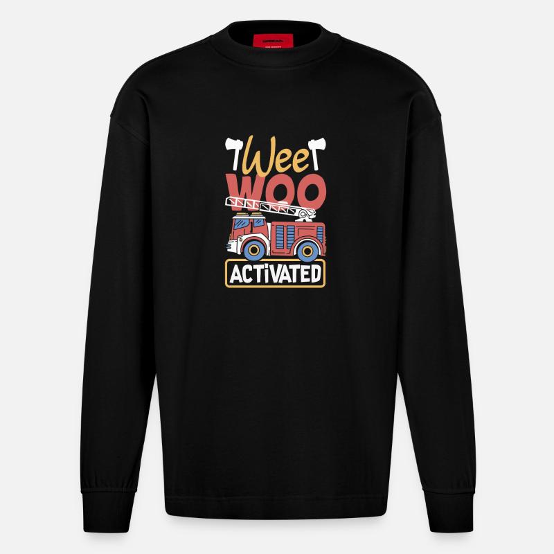 Wee Woo Squad Fire Tiny Feuerwehrmann - Heavyweight Oversized Organic Langarmshirt Made in EU - SOLID BLACK