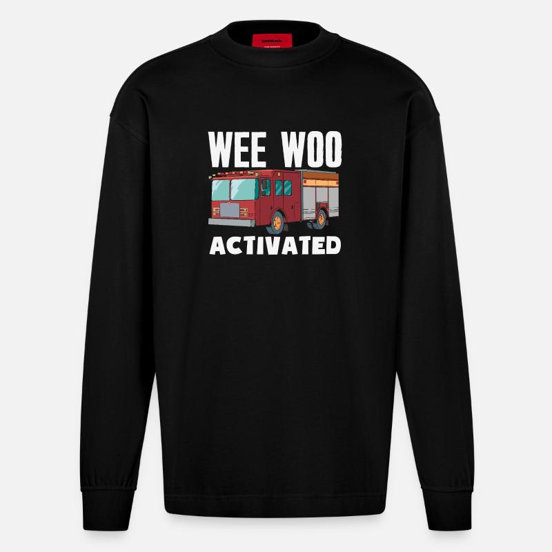 Wee Woo Squad Fire Tiny Feuerwehrmann - Heavyweight Oversized Organic Langarmshirt Made in EU - SOLID BLACK