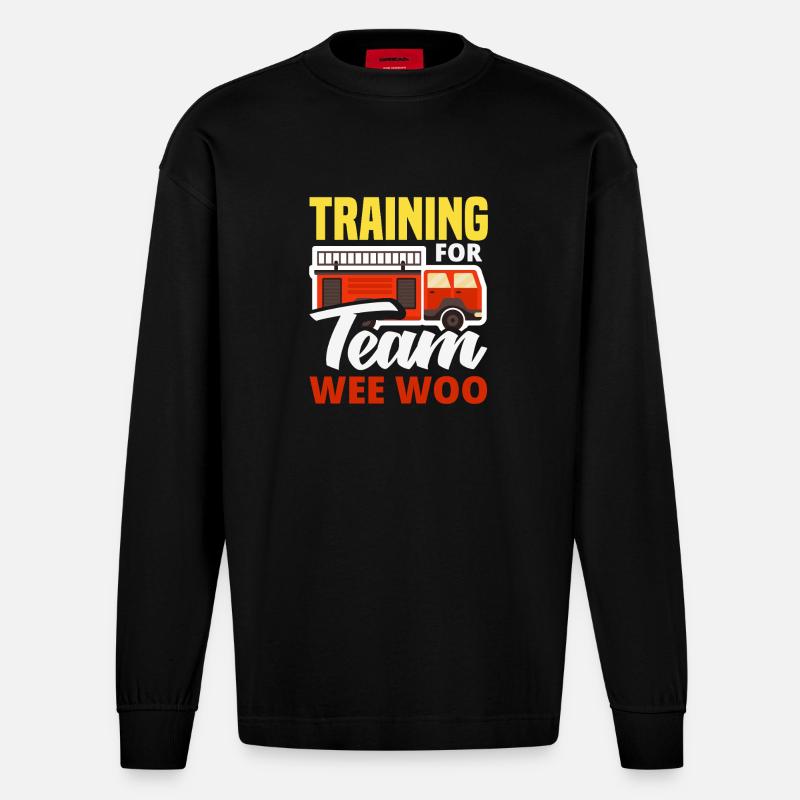 Wee Woo Squad Fire Tiny Firefighter - Heavyweight Oversized Organic Longsleeve Shirt Made in EU - SOLID BLACK