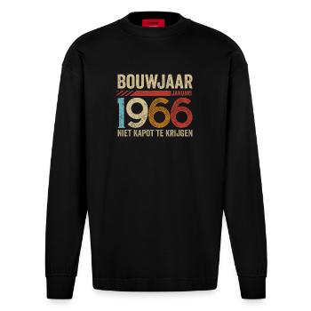 Année de construction : janvier 1966 ne peut être annulée - Manches longues bio épais oversize fabriqué en UE - SOLID BLACK - Devant