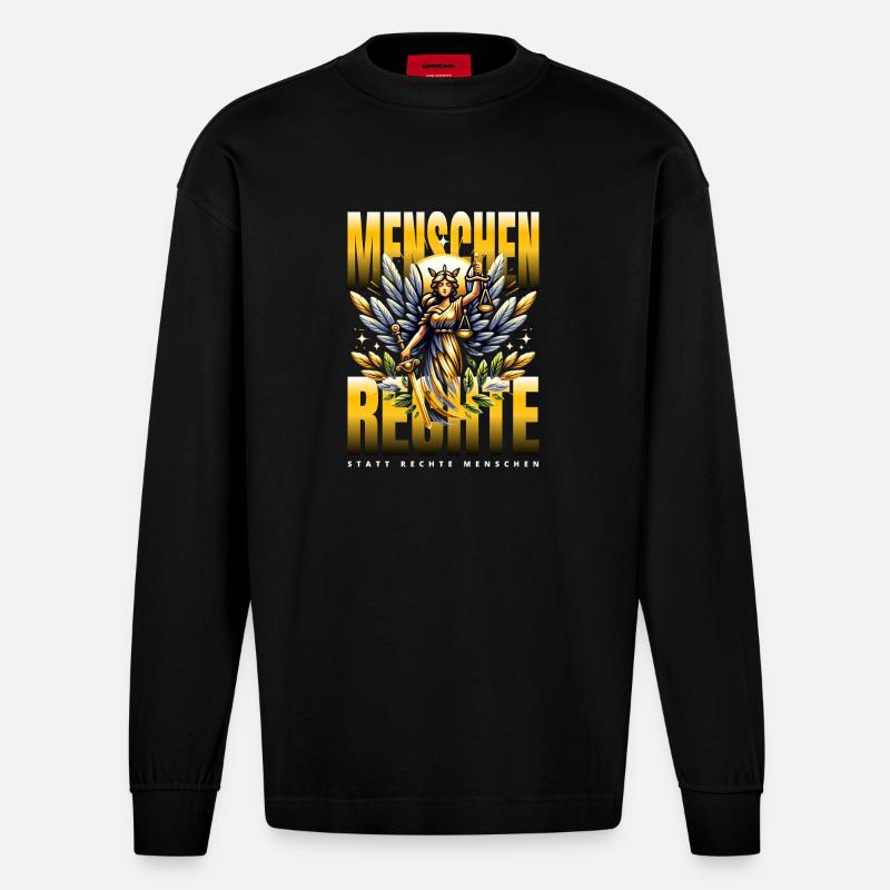 Menschenrechte Statt Rechte Menschen Statement - Heavyweight Oversized Organic Langarmshirt Made in EU - SOLID BLACK