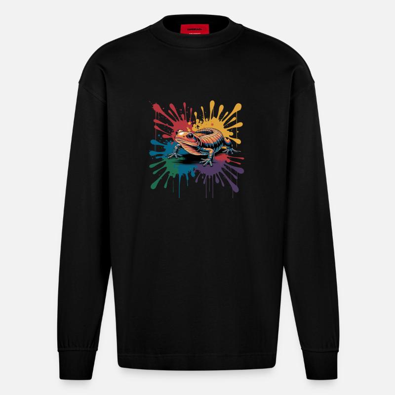  Bunter Salamander Mit Farbklecks Splash Für - Heavyweight Oversized Organic Langarmshirt Made in EU - SOLID BLACK