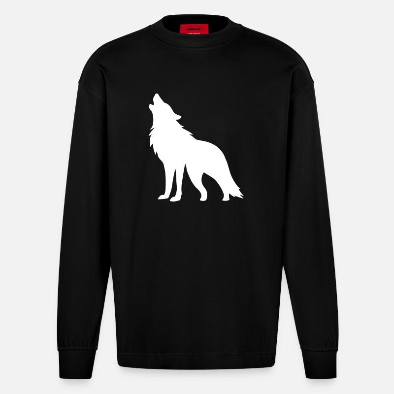 Wolf Silhouette - Heavyweight Oversized Organic Langarmshirt Made in EU - SOLID BLACK