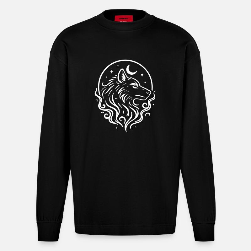 Rauhnächte Mystischer Wolf mit Mond - Heavyweight Oversized Organic Langarmshirt Made in EU - SOLID BLACK
