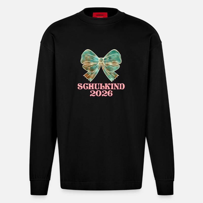 Schulkind 2026 Einschulung Mädchen - Heavyweight Oversized Organic Langarmshirt Made in EU - SOLID BLACK