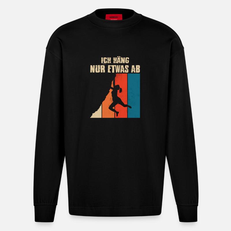 Bouldern Geschenke Klettern Kletterer Boulderer - Heavyweight Oversized Organic Langarmshirt Made in EU - SOLID BLACK