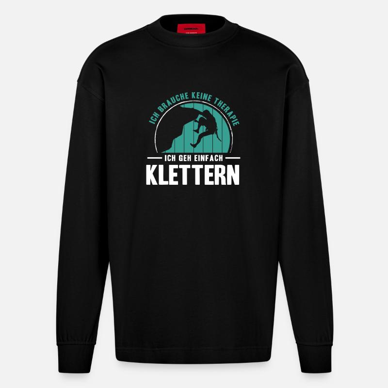 Bouldern Geschenke Klettern Kletterer Boulderer - Heavyweight Oversized Organic Langarmshirt Made in EU - SOLID BLACK