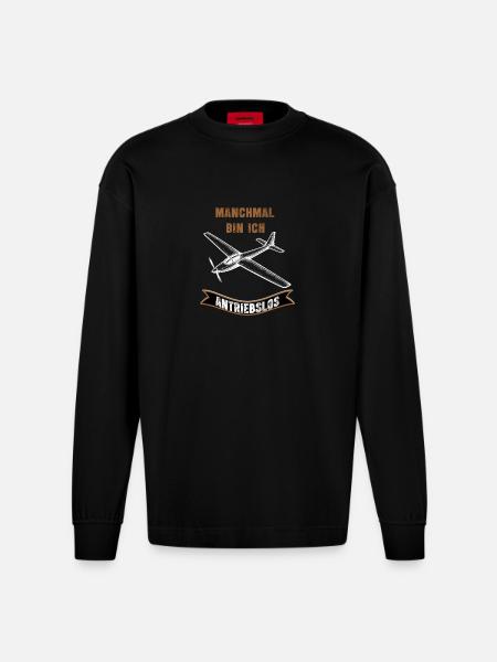 Manchmal Bin Ich Antriebslos Flugzeug - Heavyweight Oversized Organic Langarmshirt Made in EU - SOLID BLACK