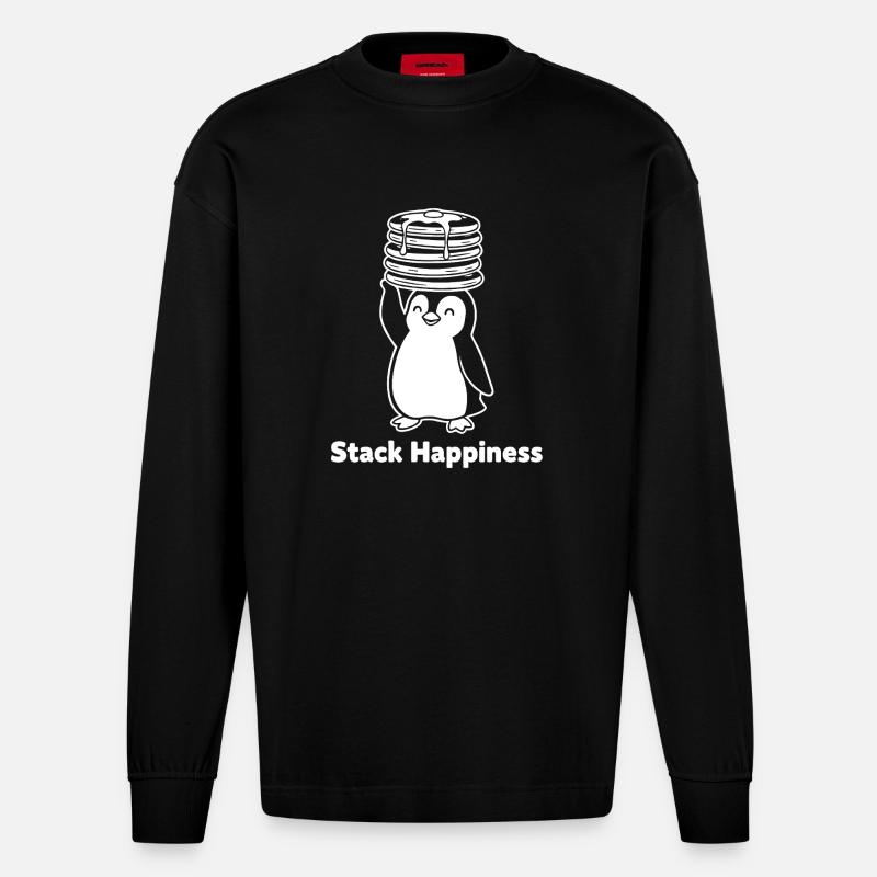 Stack Happiness Pinguin Pfannkuchen - Heavyweight Oversized Organic Langarmshirt Made in EU - SOLID BLACK