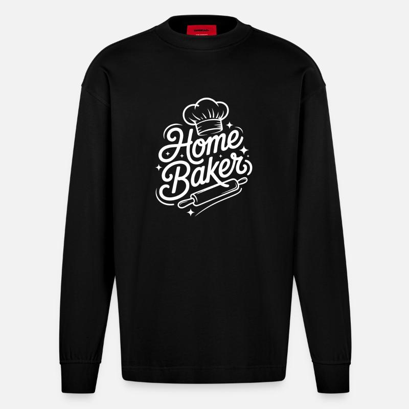 Home Baker – Hobbybäcker Emblem - Heavyweight Oversized Organic Langarmshirt Made in EU - SOLID BLACK