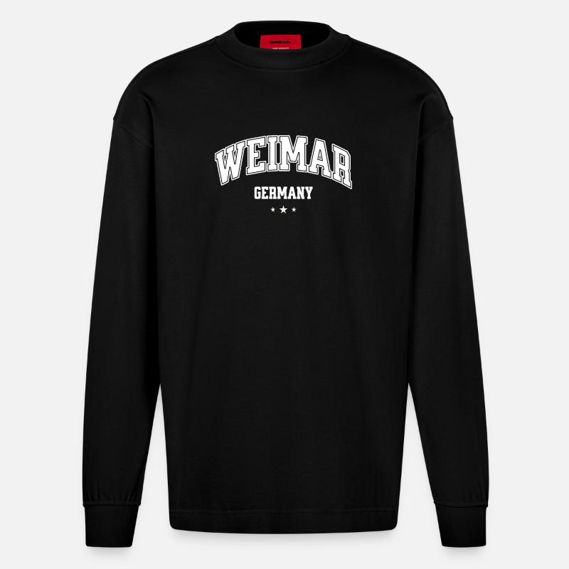 Weimar Germany – Retro College Design - Heavyweight Oversized Organic Langarmshirt Made in EU - SOLID BLACK
