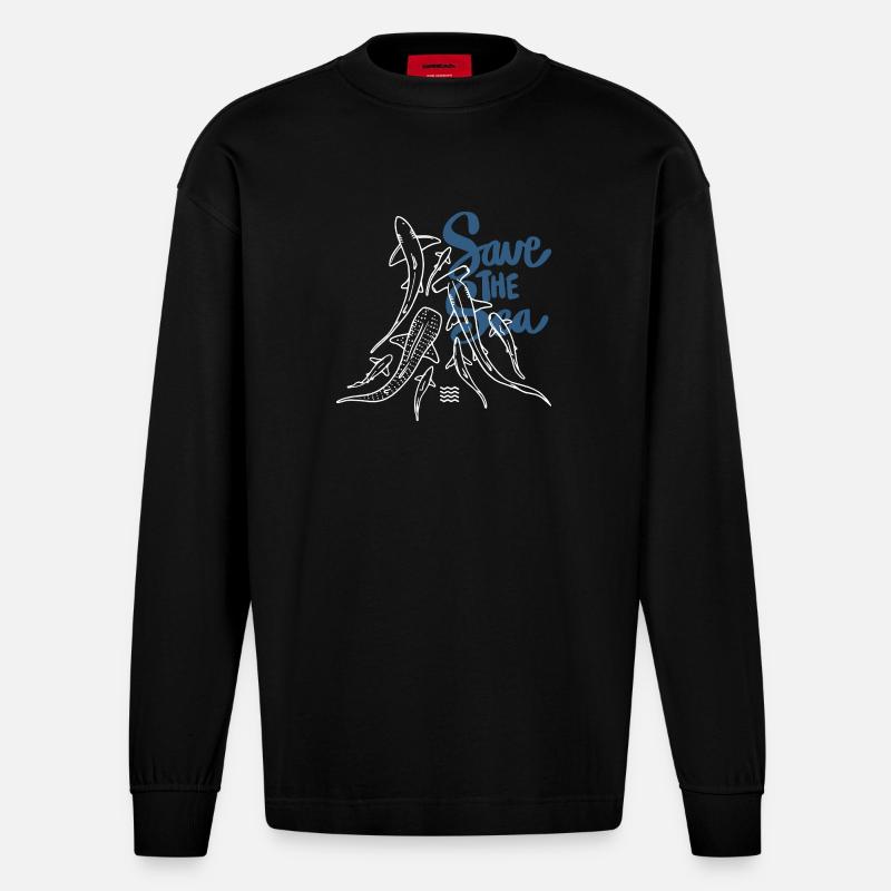 Save The Ocean Line Kunst - Heavyweight Oversized Organic Langarmshirt Made in EU - SOLID BLACK