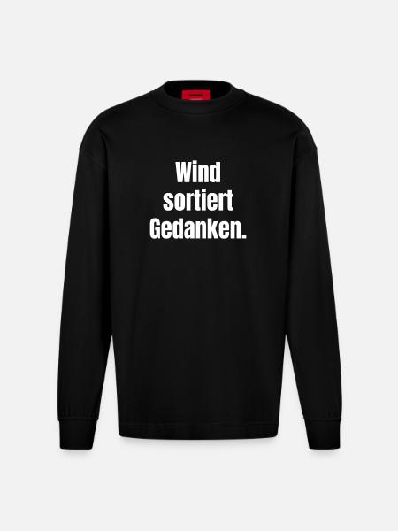 Wind sorts thoughts - Heavyweight Oversized Organic Longsleeve Shirt Made in EU - SOLID BLACK