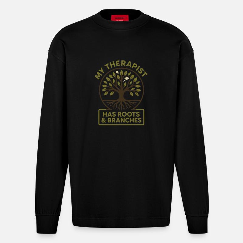 Forest Walk Overthinker Mental Reset - Heavyweight Oversized Organic Langarmshirt Made in EU - SOLID BLACK