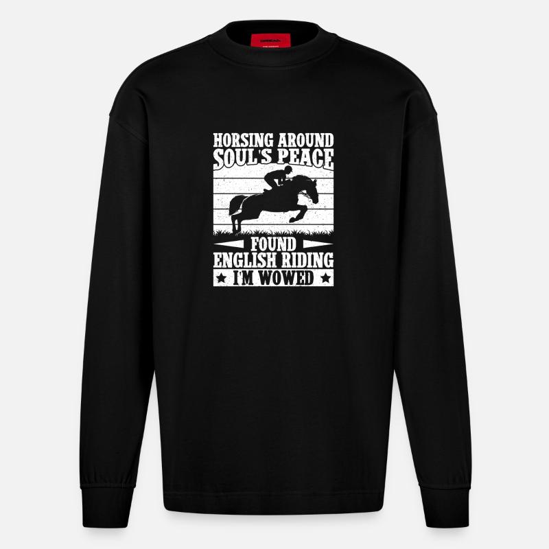 Équitation Cavalier autour du cavalier - Manches longues bio épais oversize fabriqué en UE - SOLID BLACK