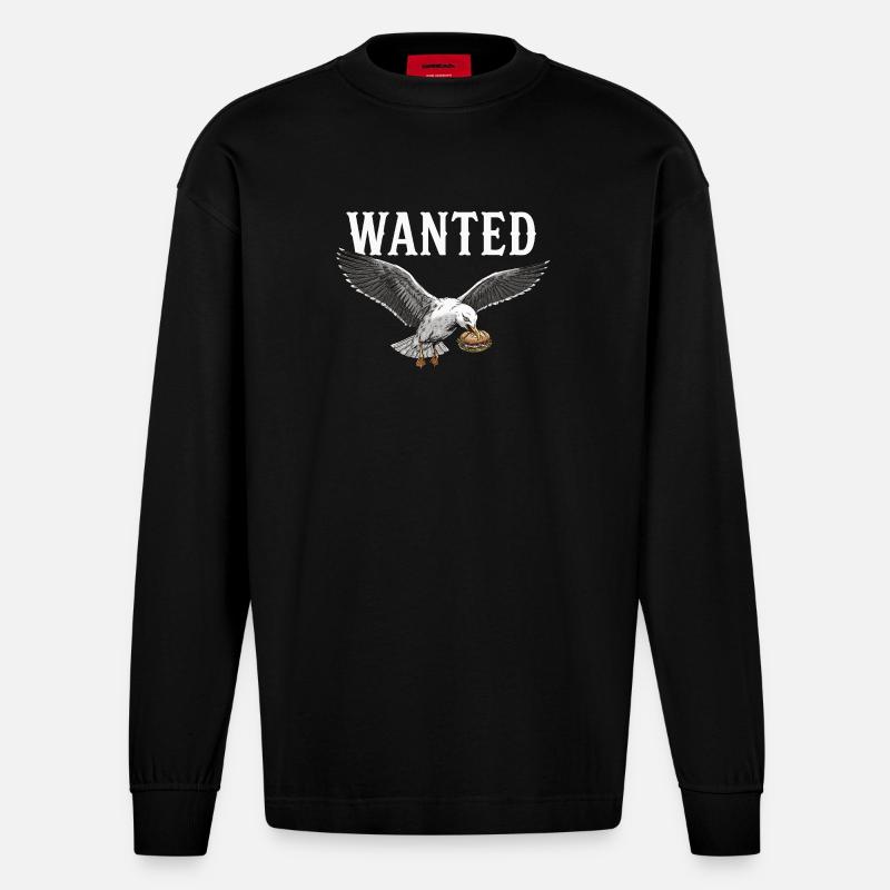 Gesucht Fischbrötchen Möwe - Heavyweight Oversized Organic Langarmshirt Made in EU - SOLID BLACK
